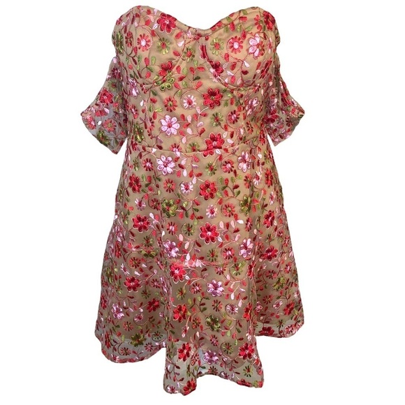 Promesa Embroidered Off the Shoulder Floral Fit and Flare Dress Size Medium - Picture 1 of 8